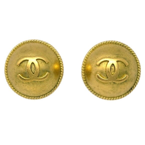 Chanel Gold Button Earrings Clip-On 95P - Picture 1 of 5